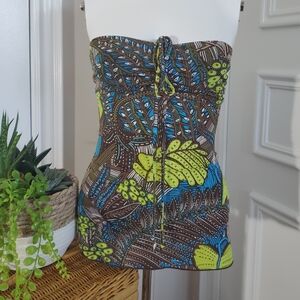Vintage Stretchy Tropical Safari Boho Sleeveless Top- Size S (Fits a Medium)